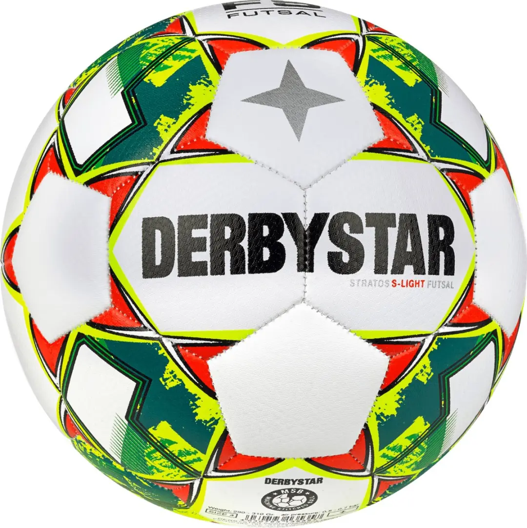 Derbystar Futsal Stratos S-Light Voetbal - Maat 4 - Wit/Geel/Blauw