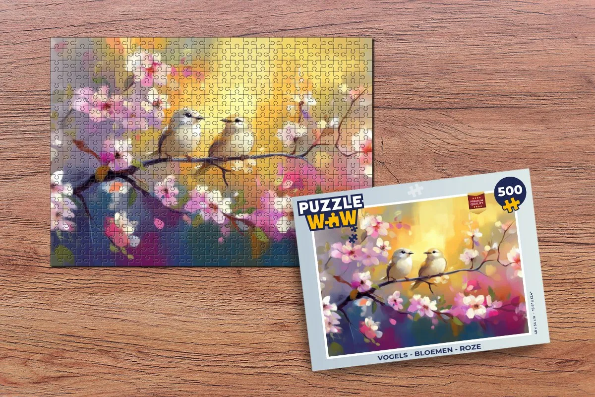 PuzzleWow Vogels & Bloemen Legpuzzel 500 Stuks - Roze