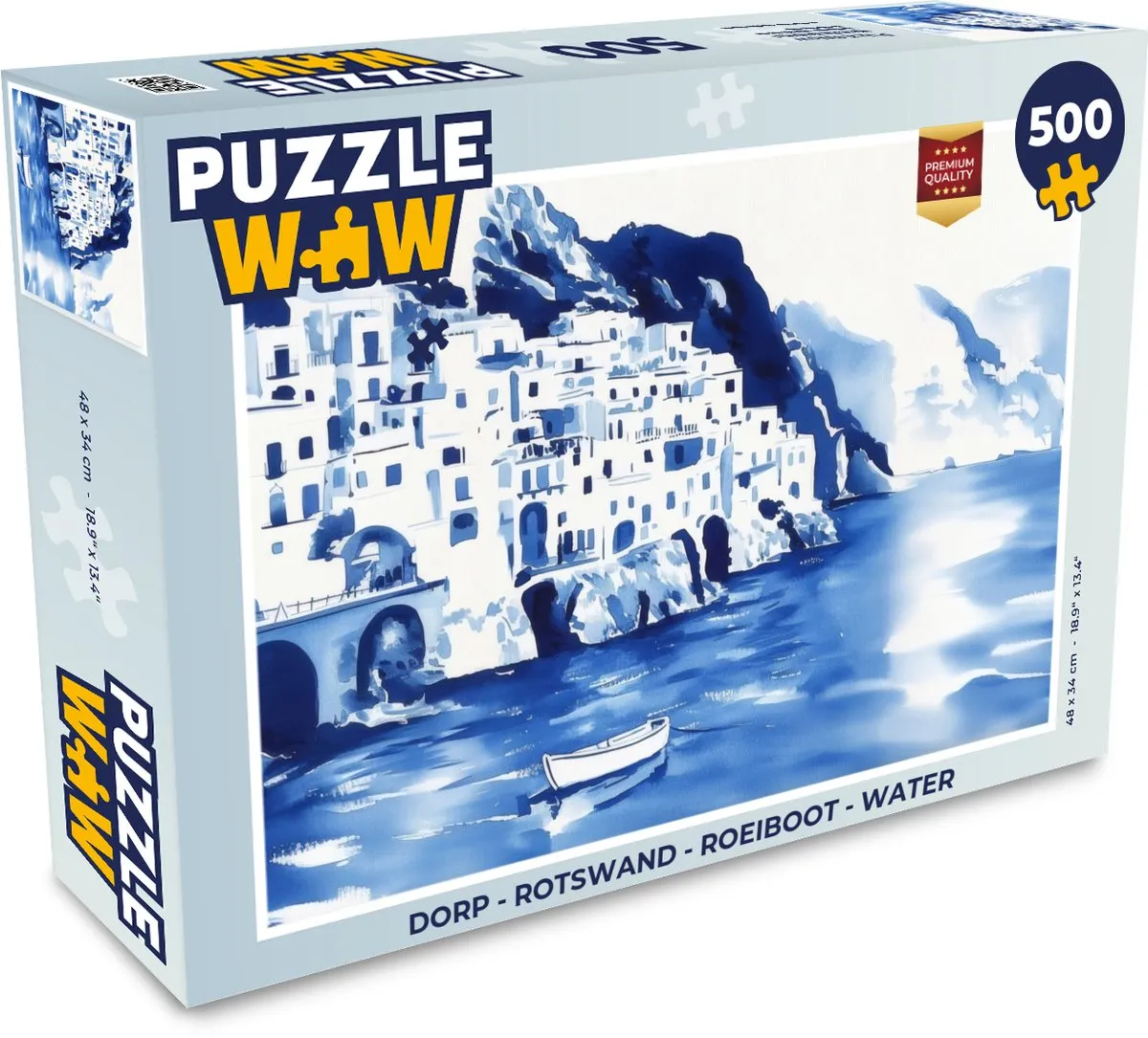 PuzzleWow Rotswand Roeiboot Legpuzzel 500 Stuks - Dorp Water