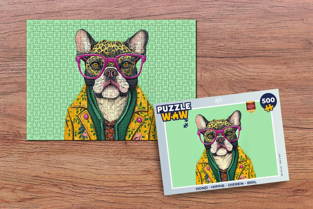 PuzzleWow Hippie Hond Legpuzzel 500 Stuks - Multicolor