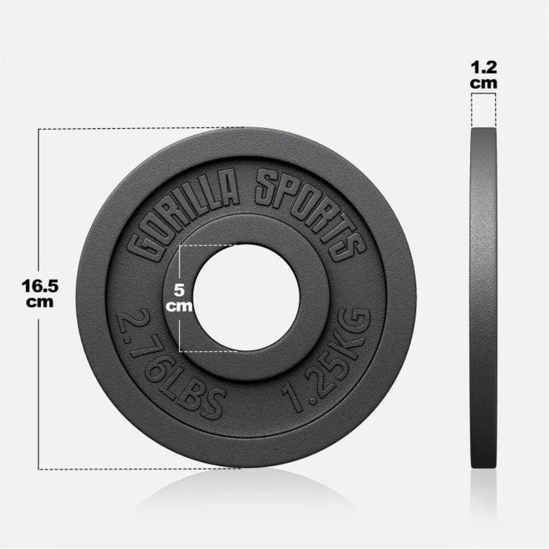 Gorilla Sports Olympisch Gewichtsschijf 1.25kg - 50mm - Zwart