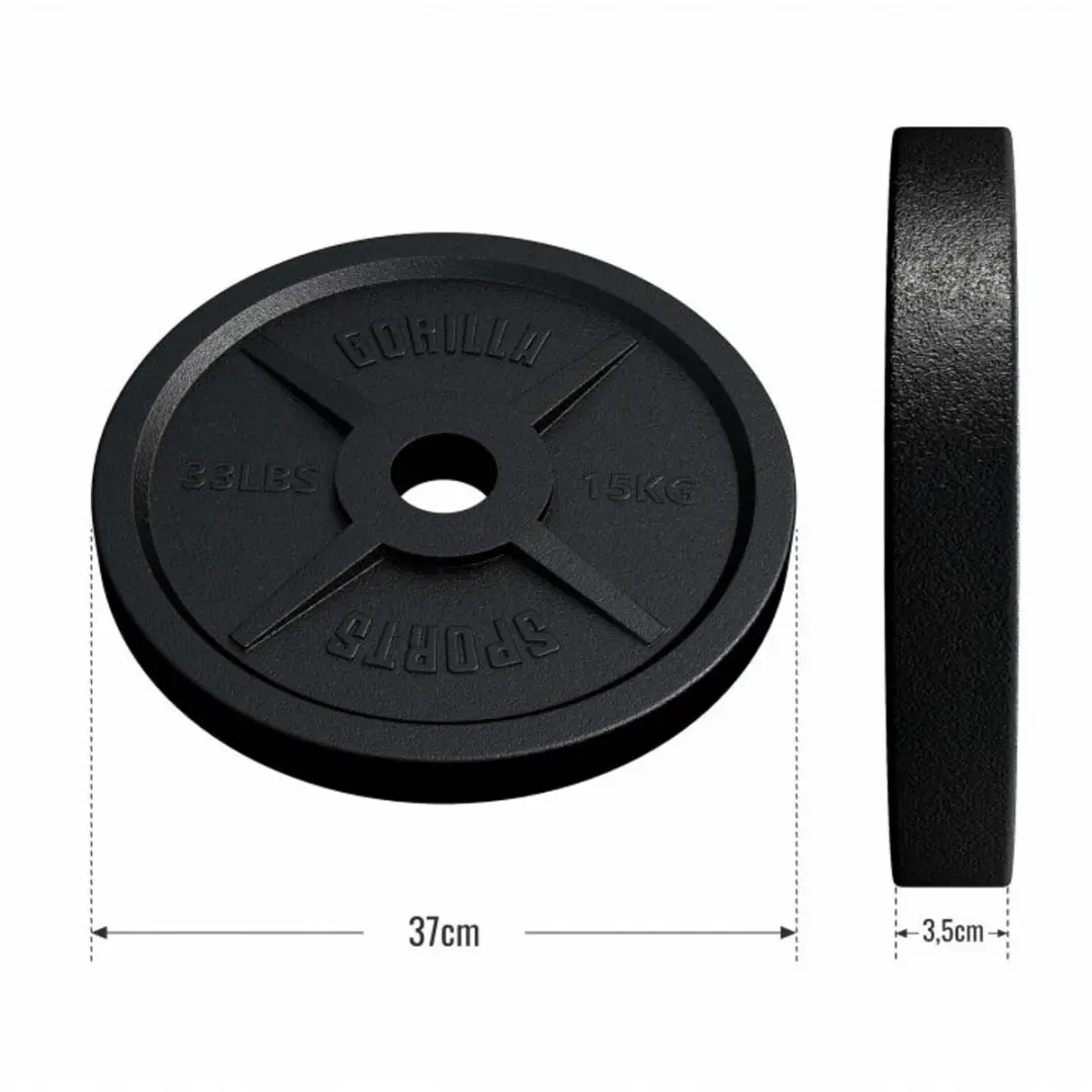 Gorilla Sports Halterschijven 30kg - 2x15kg Gietijzer Zwart