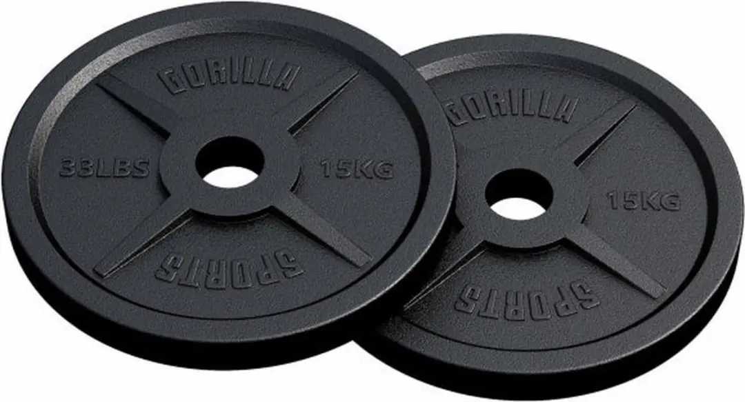 Gorilla Sports Halterschijven 30kg - 2x15kg Gietijzer Zwart
