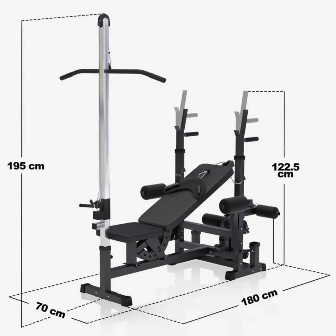 Gorilla Sports Fitnessbank met Lat Pulley - Zwart