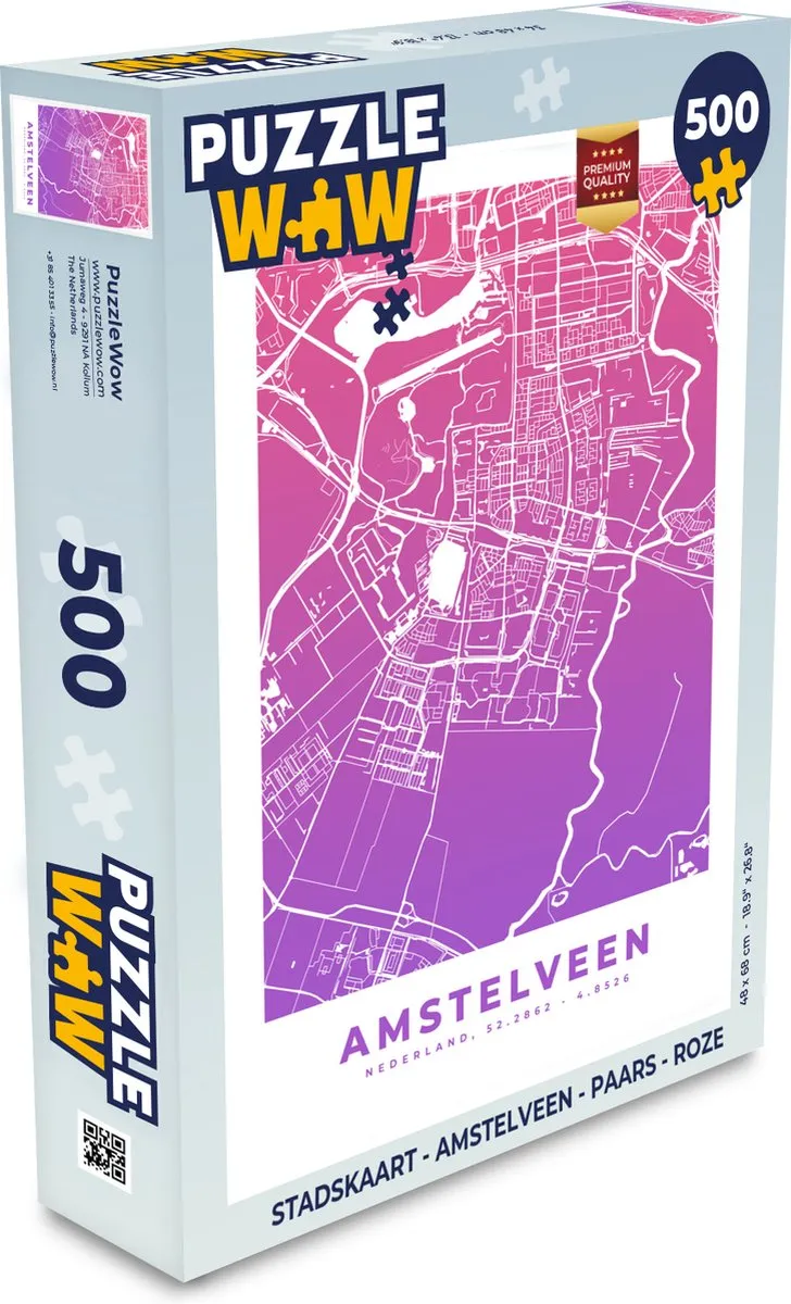 PuzzleWow Stadskaart Amstelveen Legpuzzel 500 Stuks - Multicolor