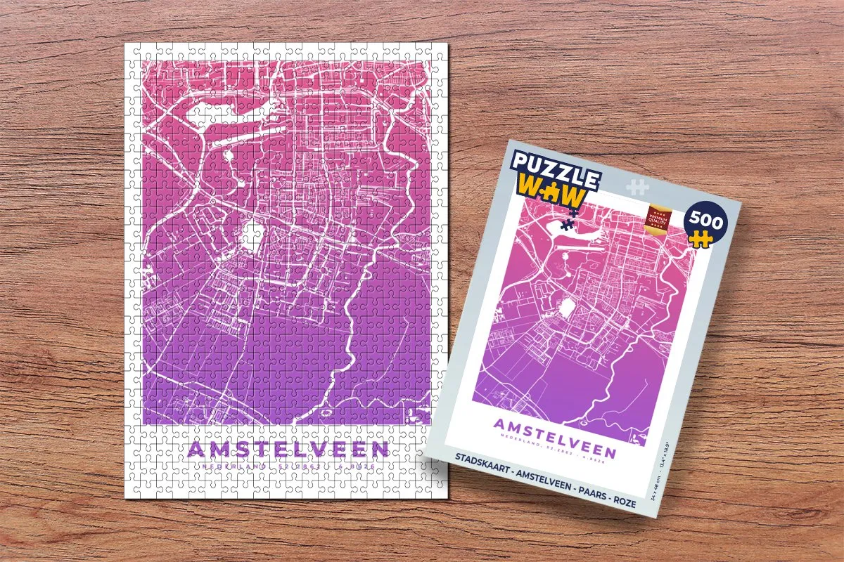 PuzzleWow Stadskaart Amstelveen Legpuzzel 500 Stuks - Multicolor