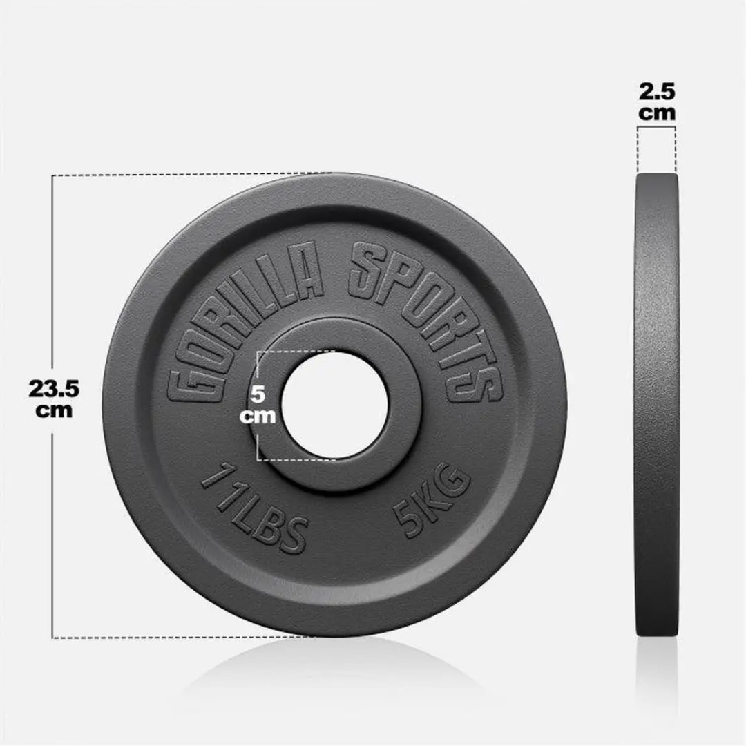 Gorilla Sports Halterschijven 30kg - 6x5kg Gietijzer Zwart