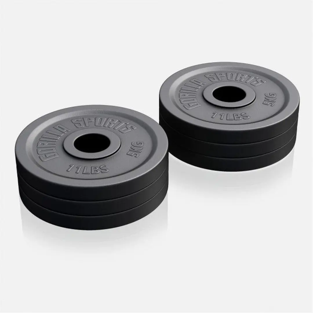 Gorilla Sports Halterschijven 30kg - 6x5kg Gietijzer Zwart