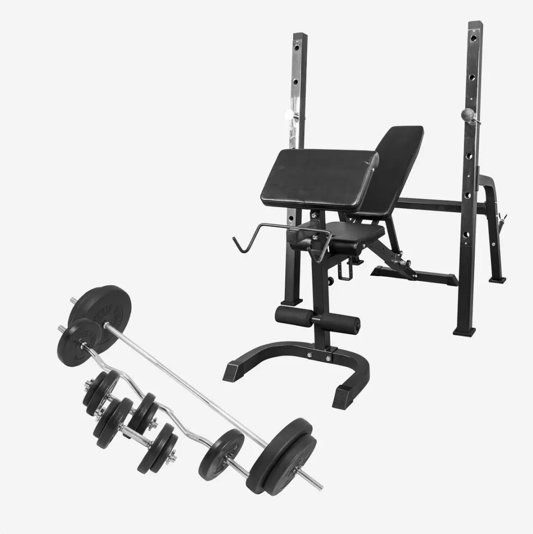 Gorilla Sports Halterbank met Squat Rack 100kg Set - Zwart