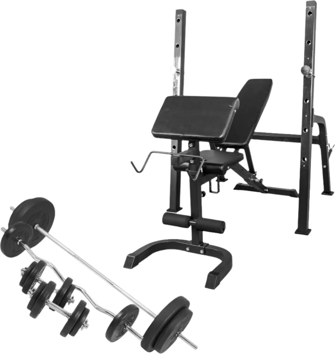 Gorilla Sports Halterbank met Squat Rack 100kg Set