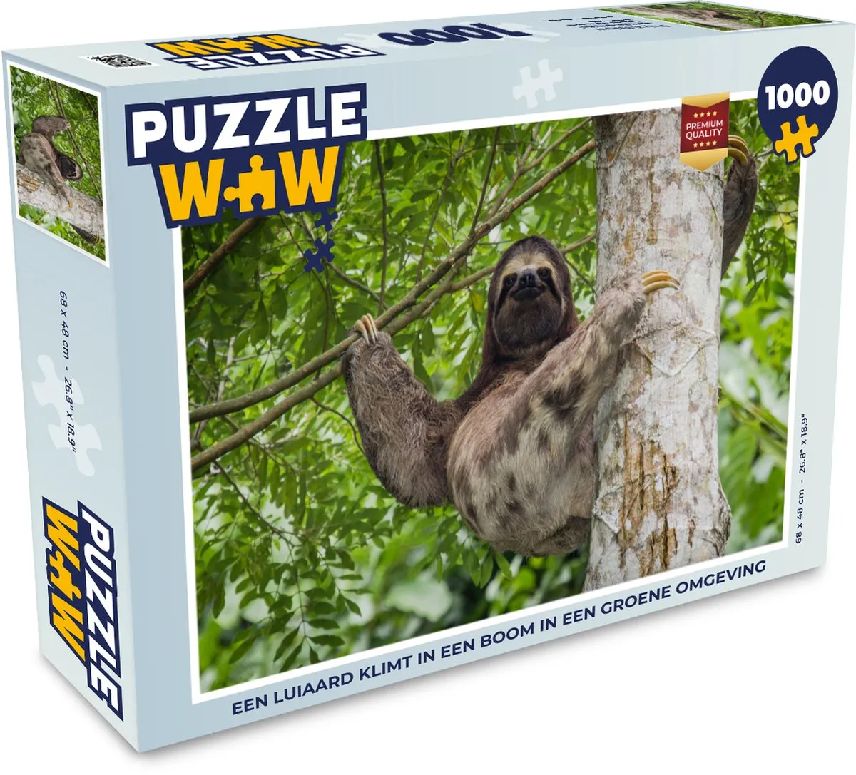 PuzzleWow Legpuzzel Een luiaard klimt in een boom - 1000 Stuks - Multicolor