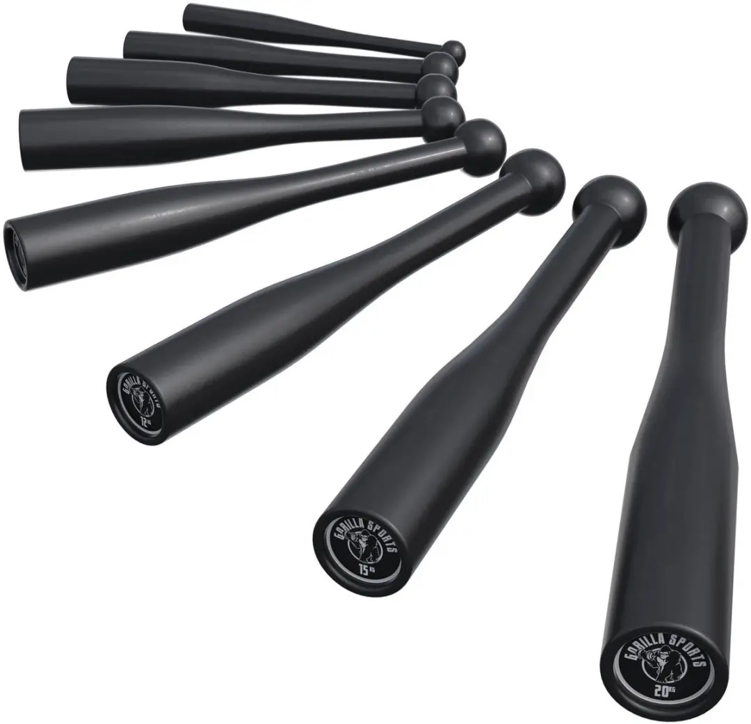 Gorilla Sports Indian Clubbells Set 77kg - 8 Stuks 2-20kg - Zwart