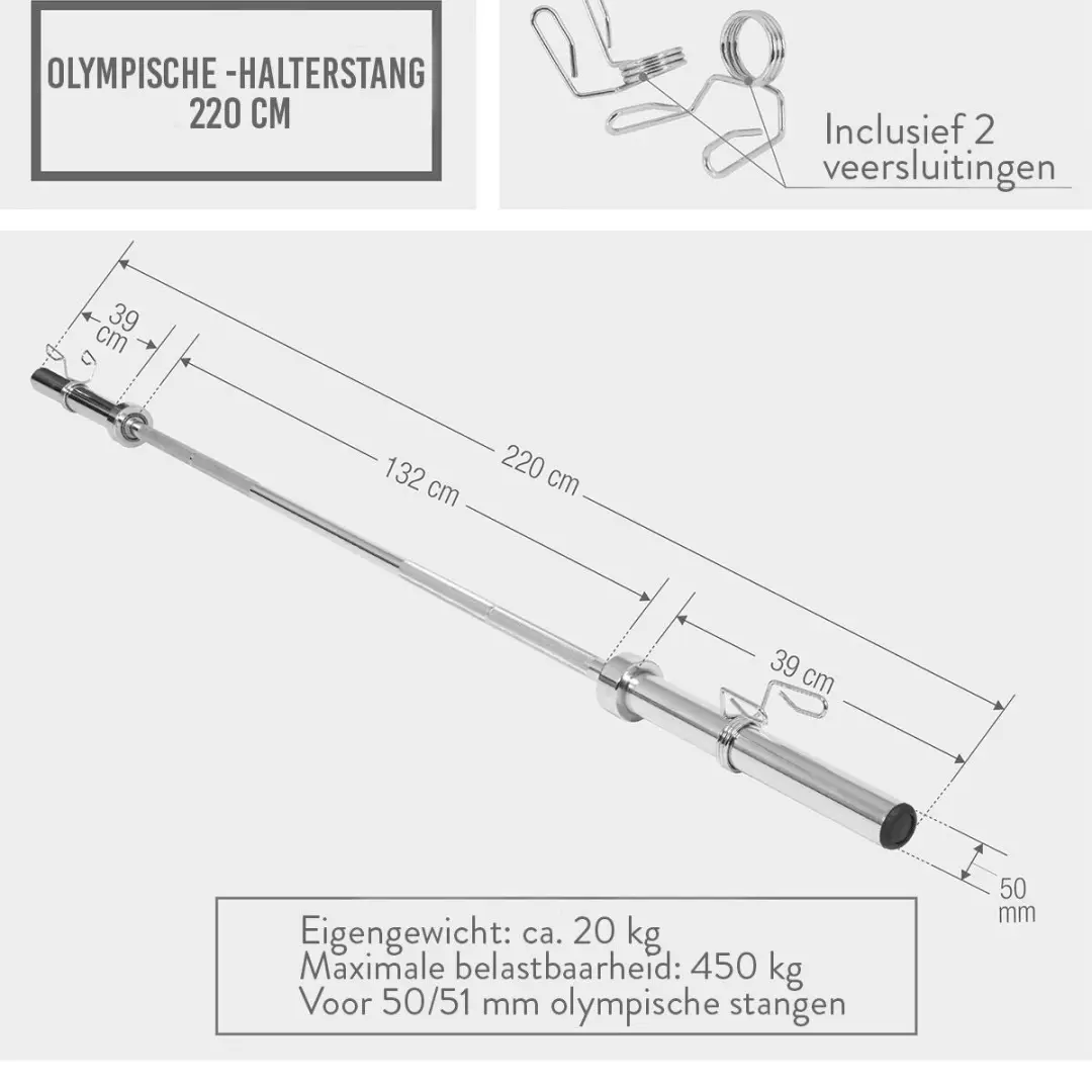 Gorilla Sports Halterstang Olympisch 220cm 50mm - Chroom