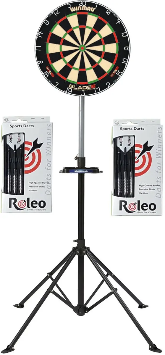 Steeldart Set Dartbord Winmau Blade 6 + Dartstand + 2 Sets Dartpijlen