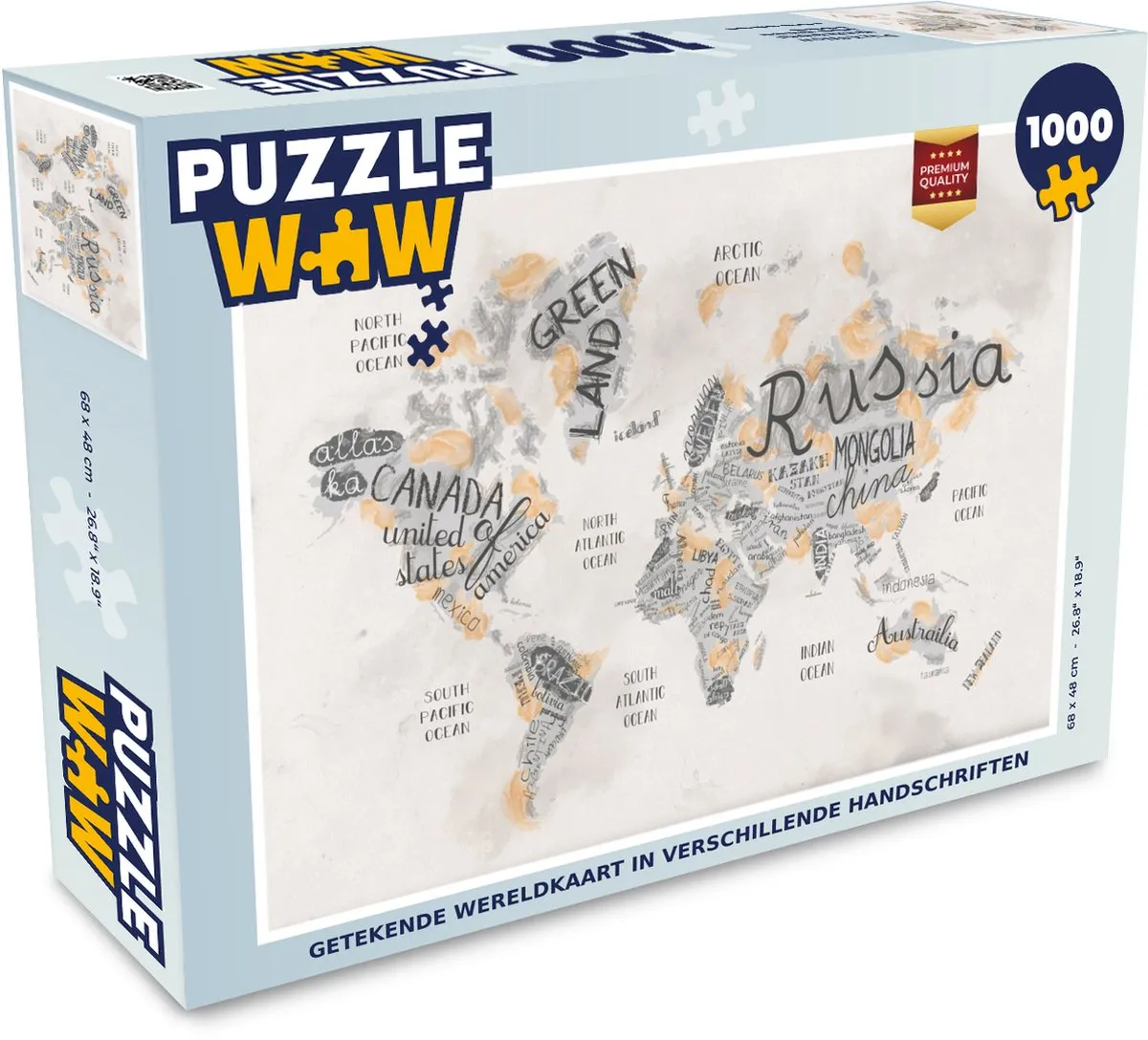 PuzzleWow Wereldkaart Letters Legpuzzel 1000 Stuks - Multicolor