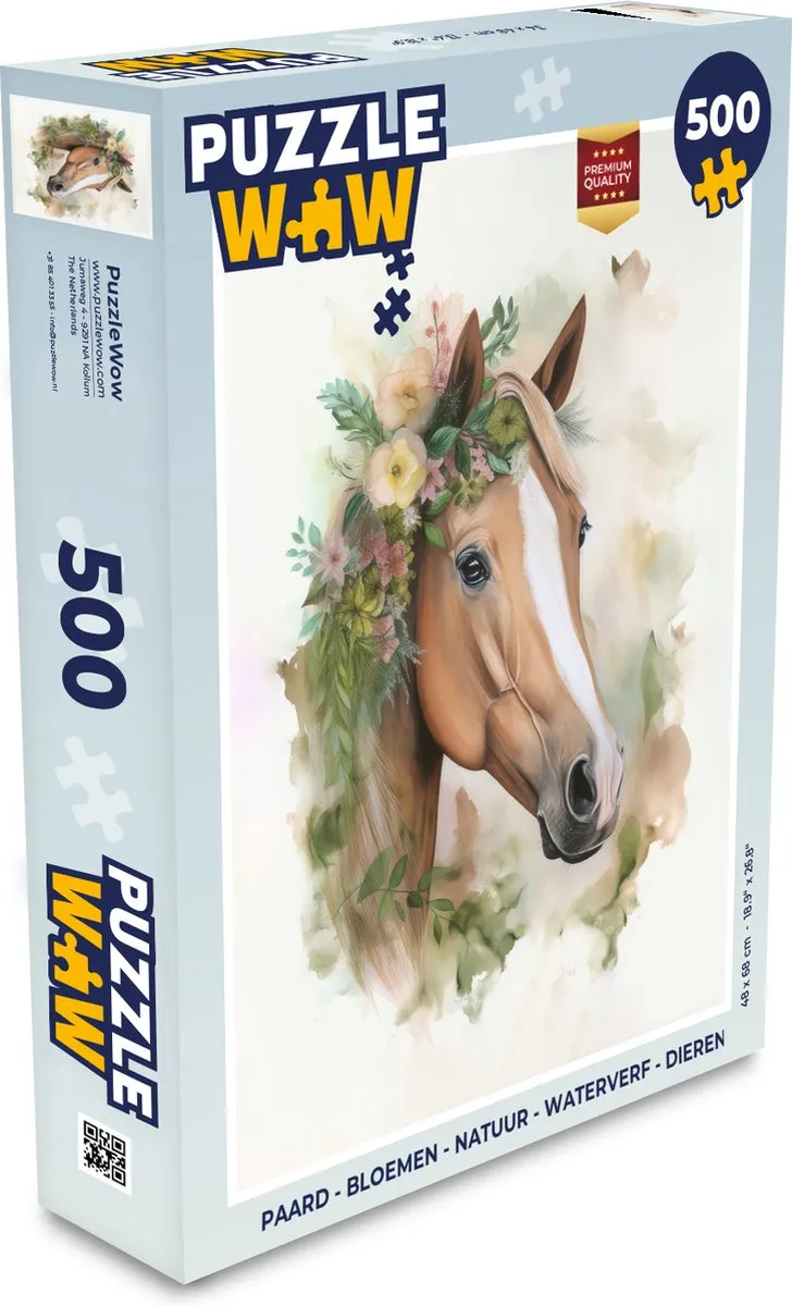 PuzzleWow Paard Bloemen Natuur Waterverf Legpuzzel 500 Stuks