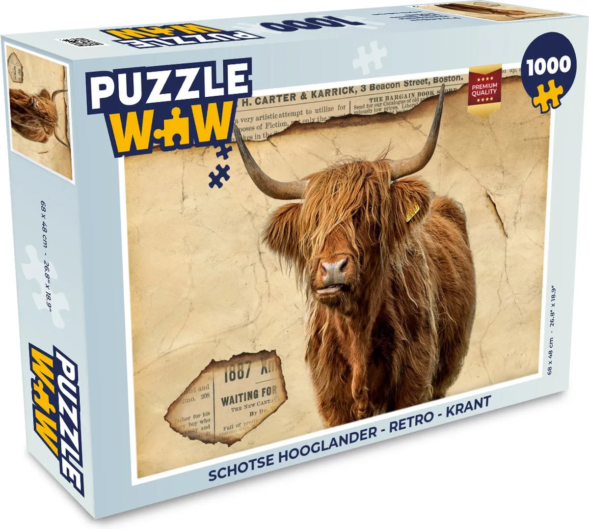 PuzzleWow Schotse Hooglander Retro Krant Legpuzzel 1000 Stuks