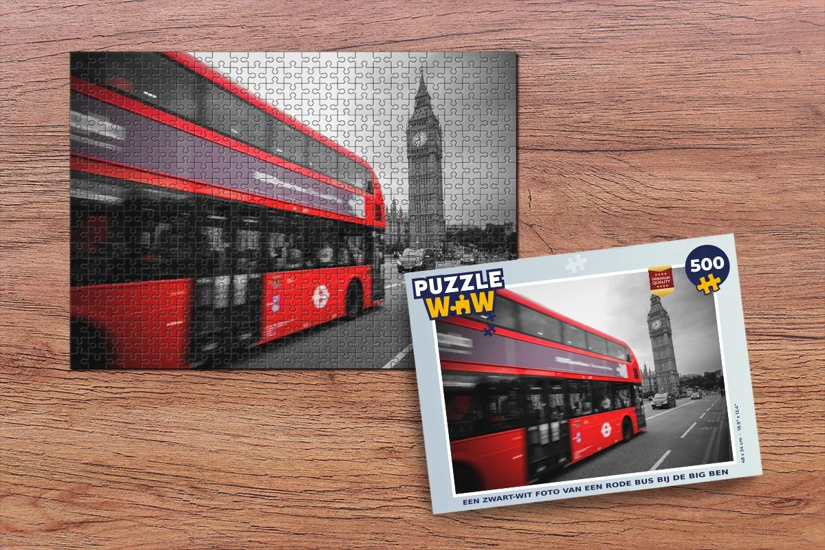 PuzzleWow Legpuzzel 500 Stuks - Rode Bus Big Ben - Multicolor