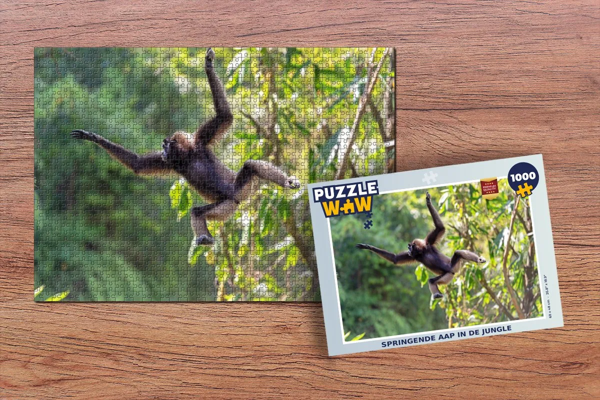 PuzzleWow Legpuzzel Springende Aap Jungle 1000 Stuks - Multicolor