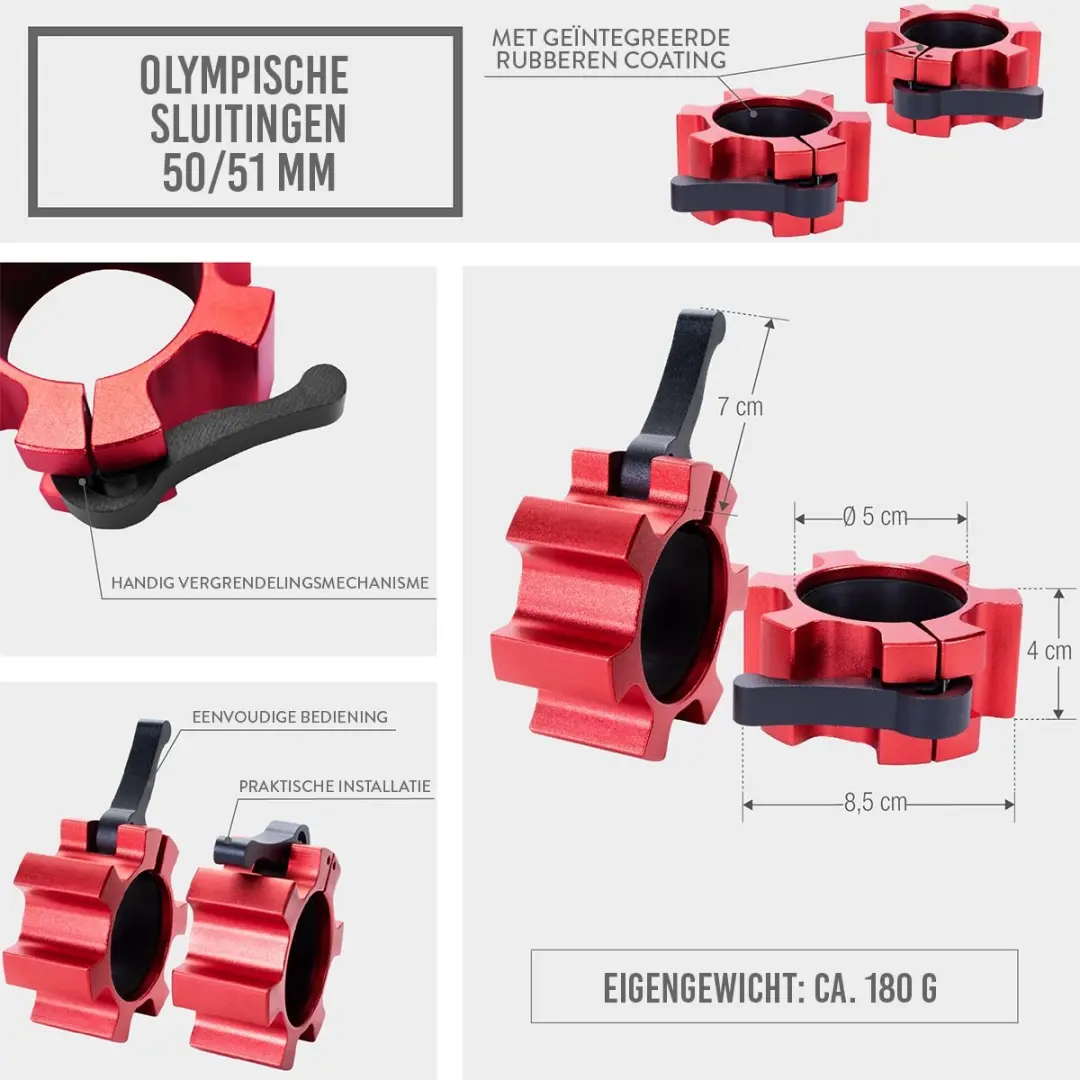 Gorilla Sports Olympische Jaw Lock Haltersluitingen 50mm - Zwart - Set van 2