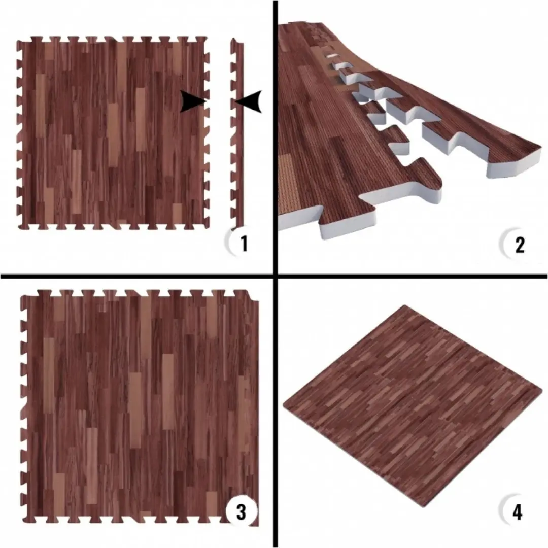 Gorilla Sports Puzzelmat Donkere houtlook - 8 Eindstukken - Bruin