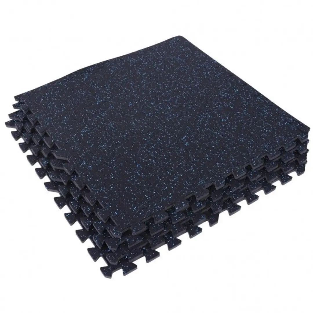 Gorilla Sports Vloermatten Rubber Puzzelmat - 4 matten + 8 eindstukken - Zwart/Blauw