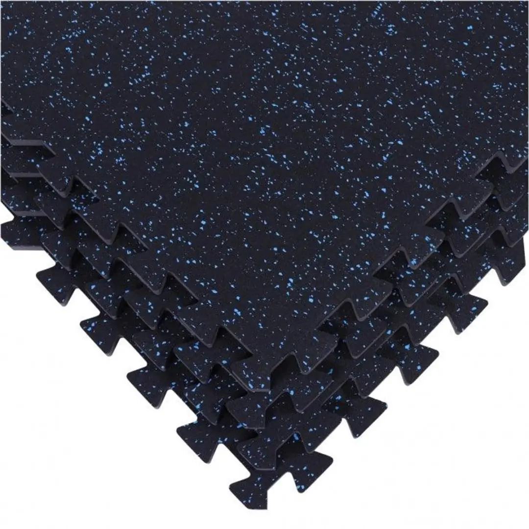 Gorilla Sports Vloermatten Rubber Puzzelmat - 4 matten + 8 eindstukken - Zwart/Blauw