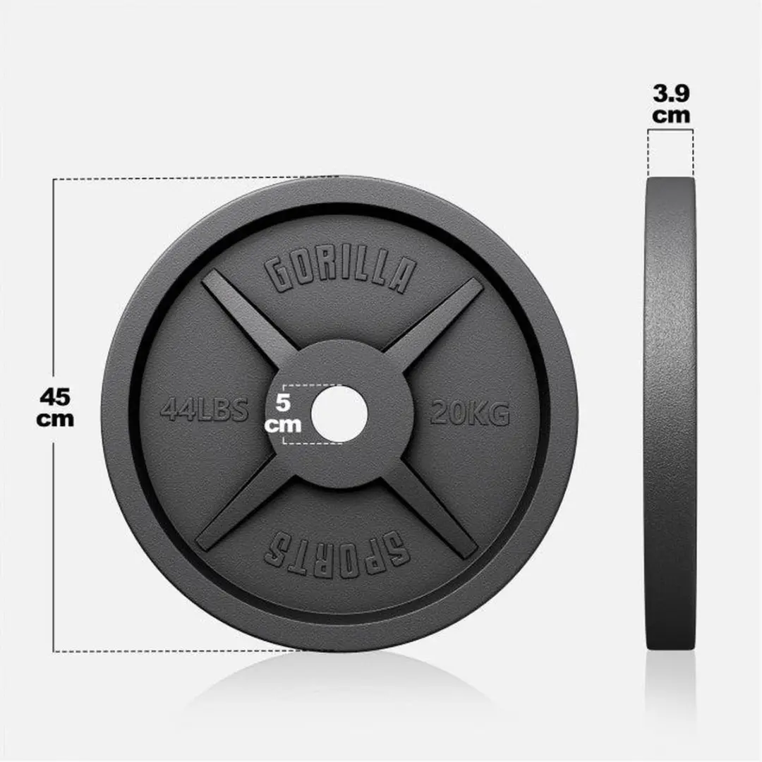 Gorilla Sports Gewichtsschijf Olympisch 20kg - 50mm - Zwart