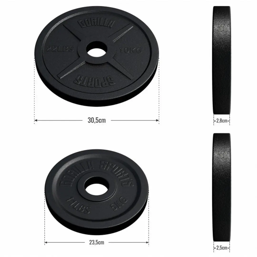 Gorilla Sports Halterschijven 30kg - 2x5kg + 2x10kg - Gietijzer - 50mm