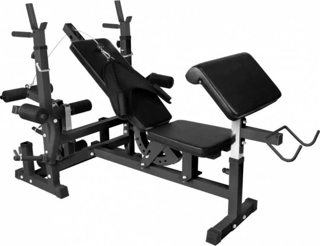 Gorilla Sports Fitnessbank 100kg Set - Lat Pulley & Puzzelmat - Zwart