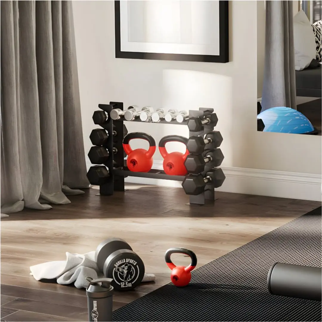 Gorilla Sports Halterrek Staal 300kg - Zwart - afbeelding 6 van 6