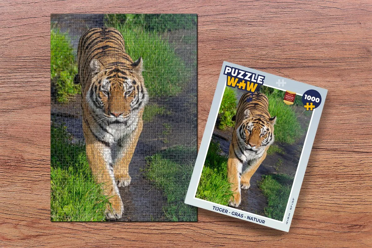 PuzzleWow Tijger Gras Dieren Legpuzzel 1000 Stuks - Multicolor