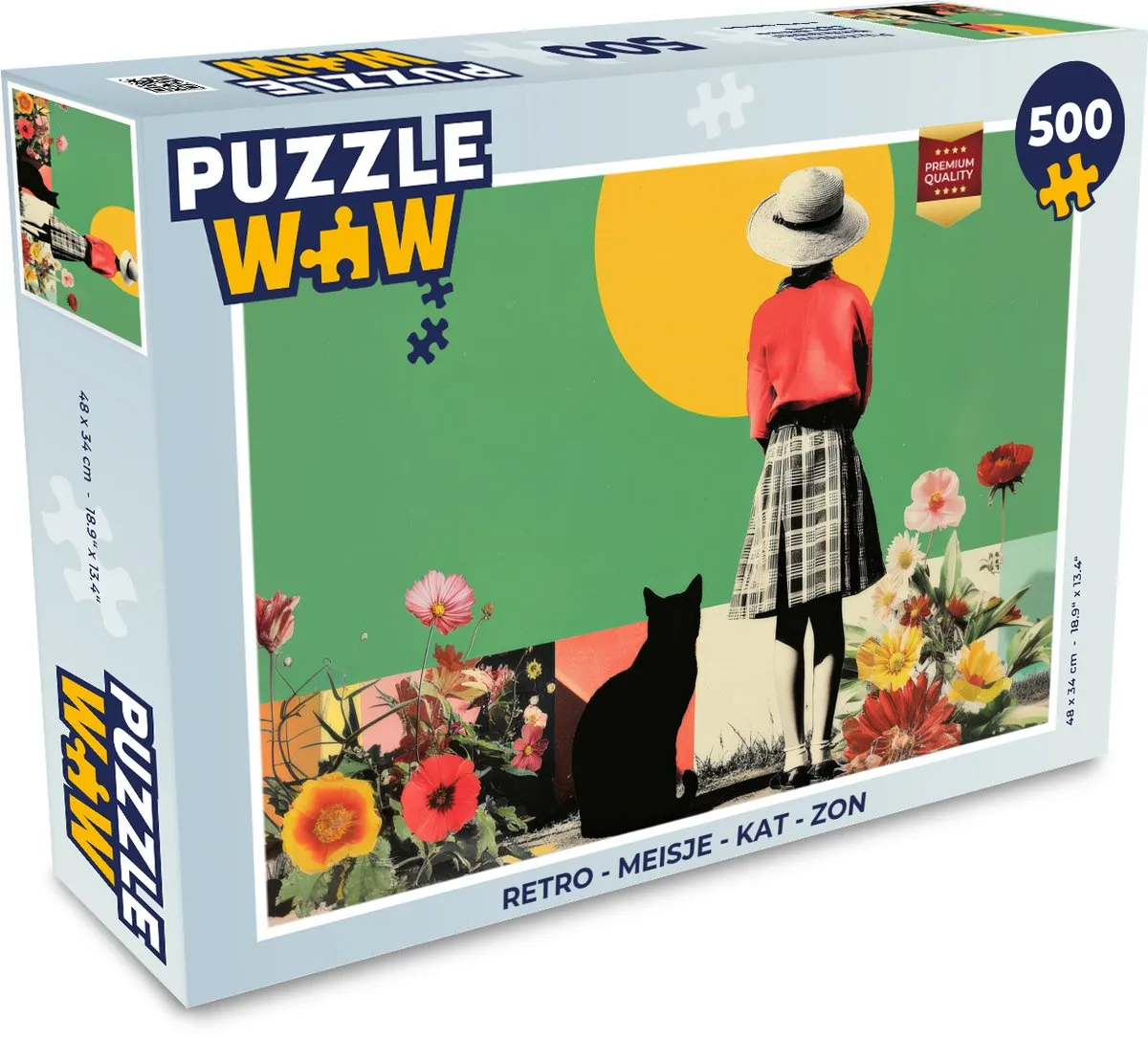 PuzzleWow Retro Meisje Kat Zon Puzzle - 1000 Stuks