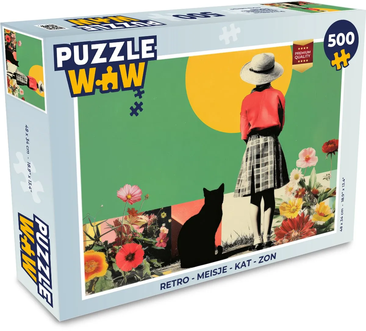 PuzzleWow Retro Meisje Kat Zon Puzzle - 1000 Stuks