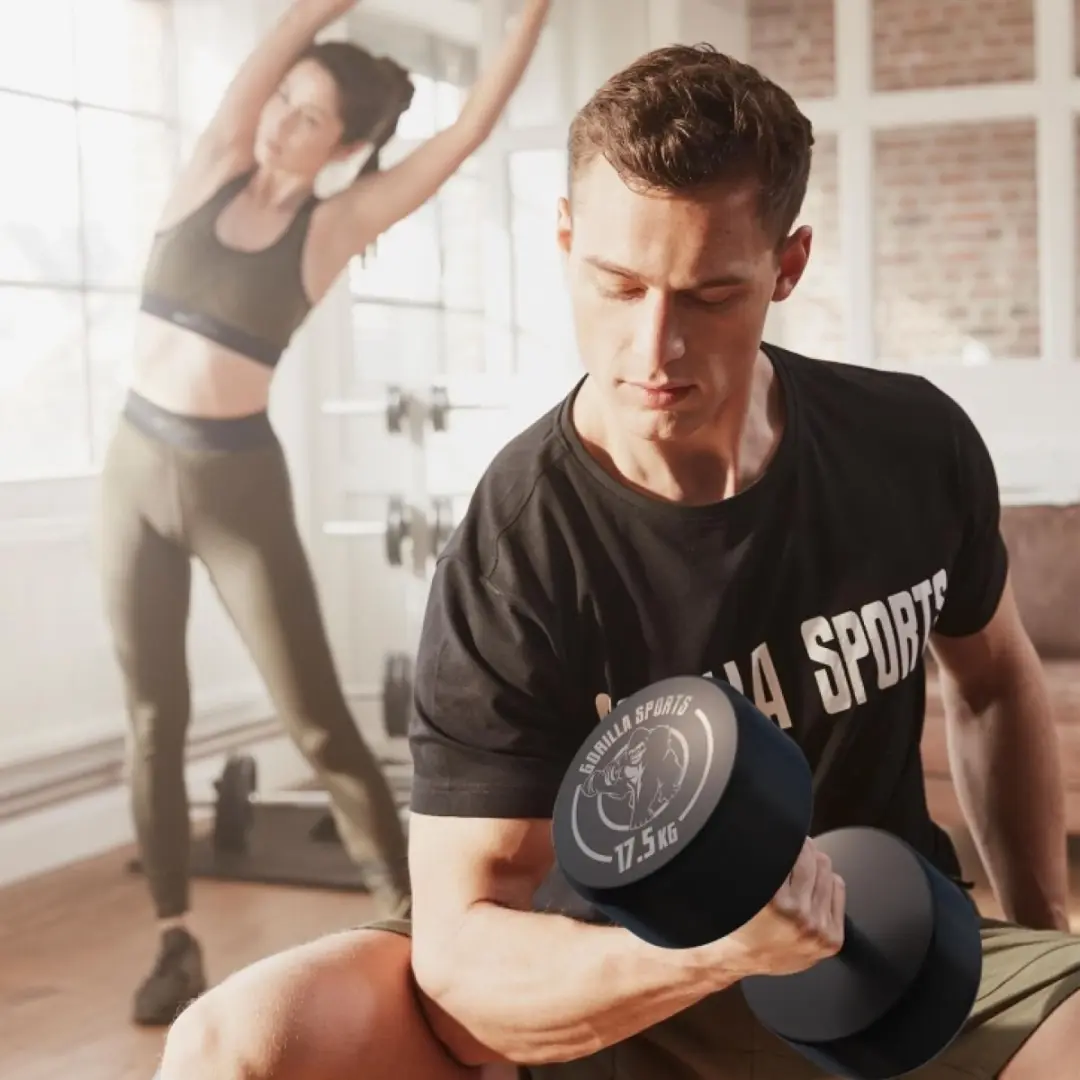 Gorilla Sports Dumbbell 17,5 kg - Gietijzer - Zwart