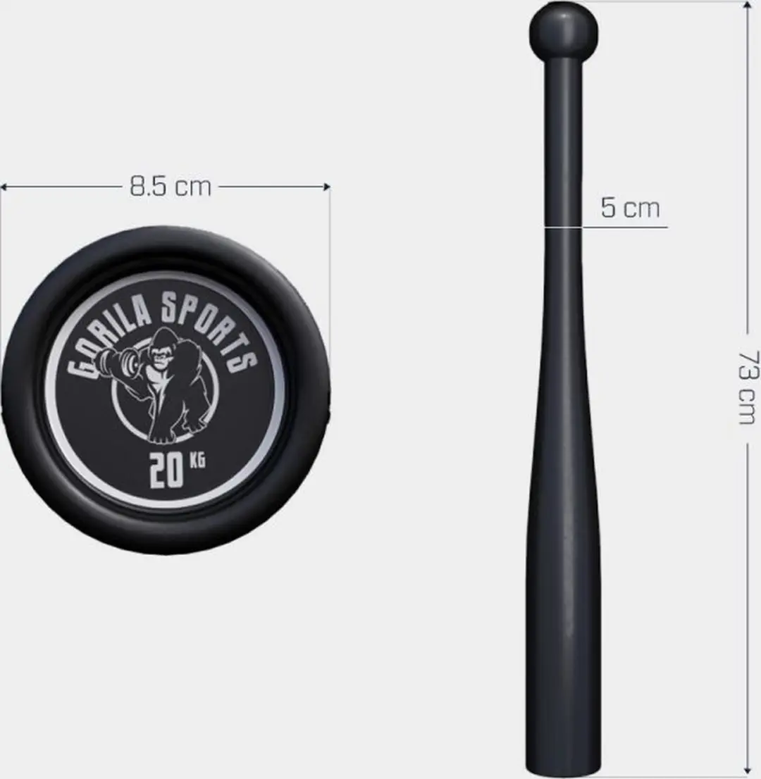 Gorilla Sports Clubbell 20kg - Gietijzer - Zwart