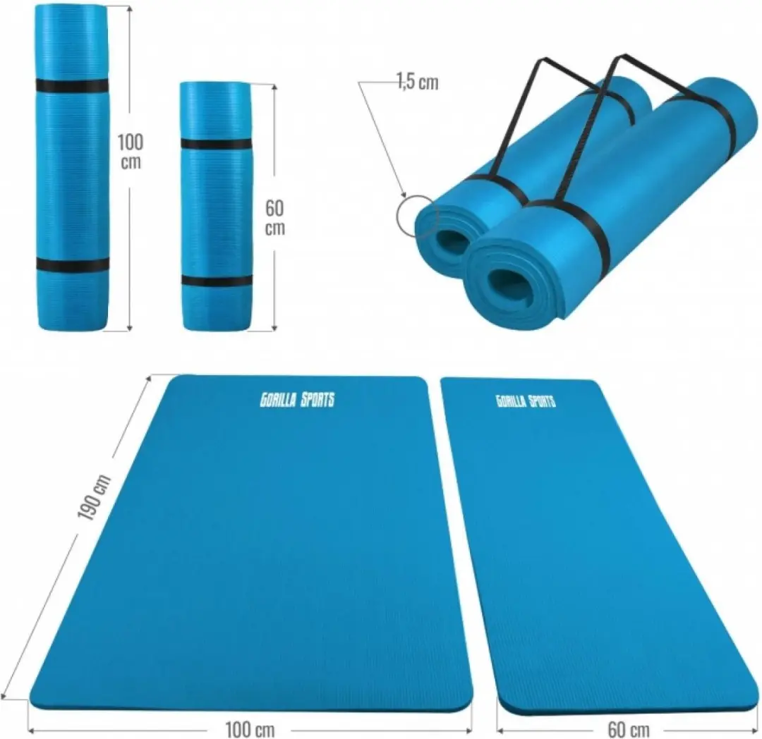 Gorilla Sports Yogamat Deluxe 190x60cm - Blauw - afbeelding 6 van 6