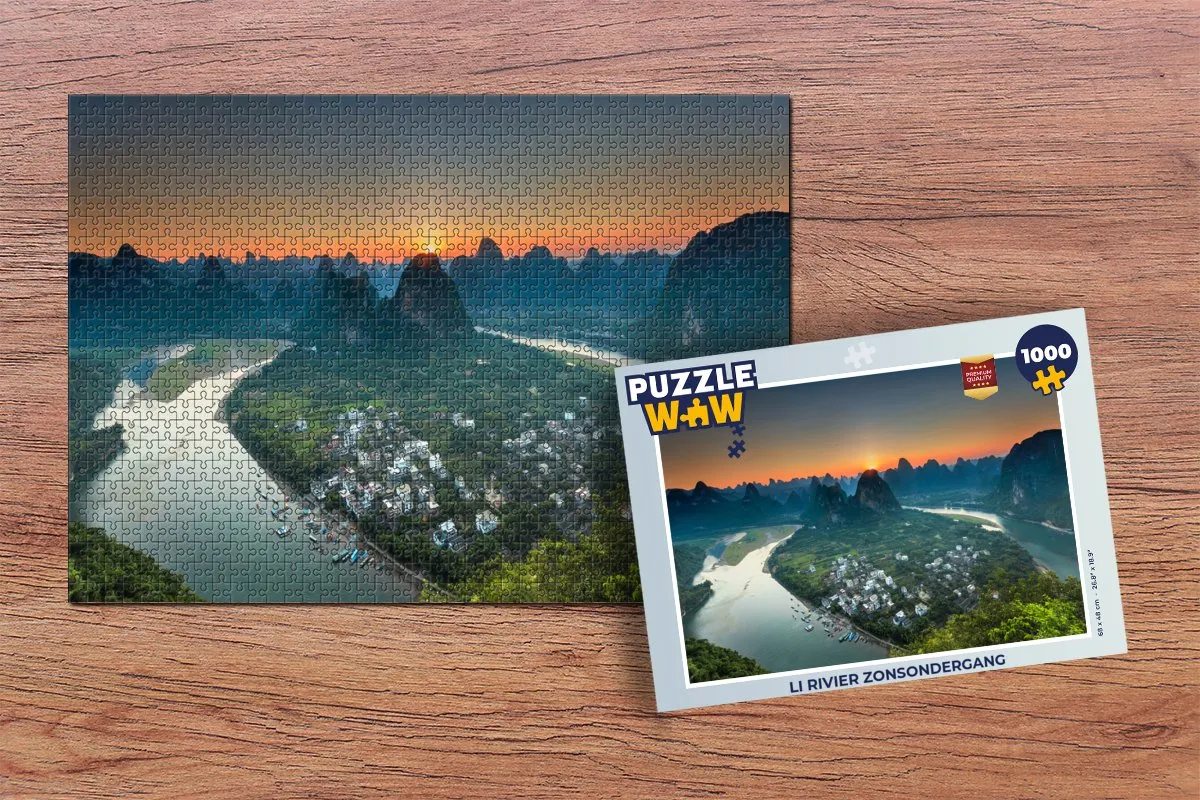 PuzzleWow Legpuzzel Rivier Zonsondergang 1000 Stuks - Multicolor