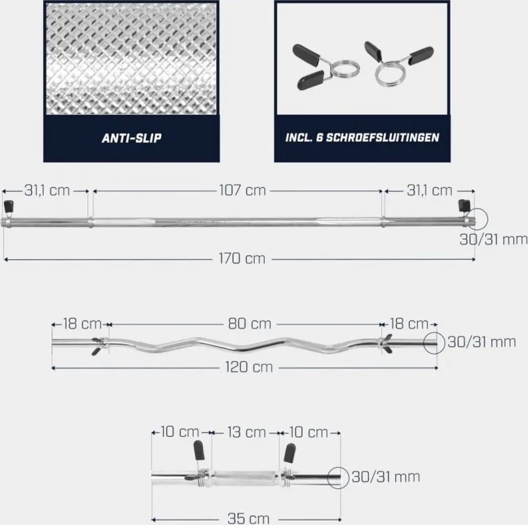 Gorilla Sports Halterset 30mm - 3cm - Zilver