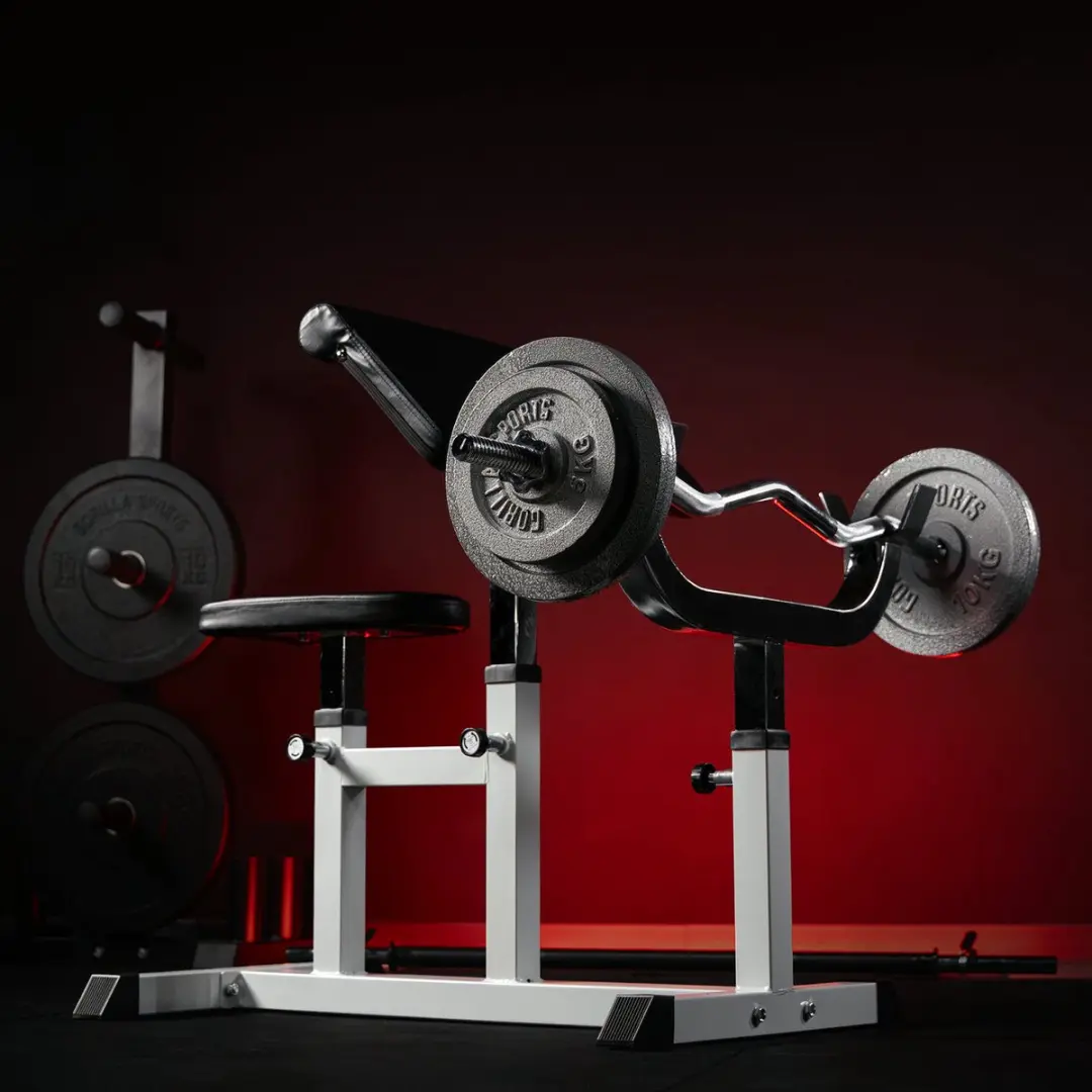 Gorilla Sports Biceps Curlbank + 38kg Halterset - EZ-curl - Gietijzer - 8 Stuks