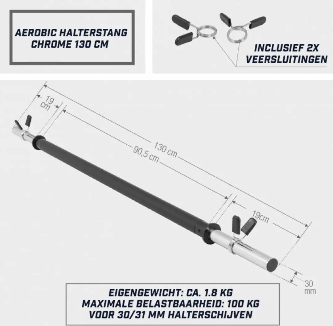 Gorilla Sports Aerobic Halterstang 130cm 30mm - Incl. veersluiting