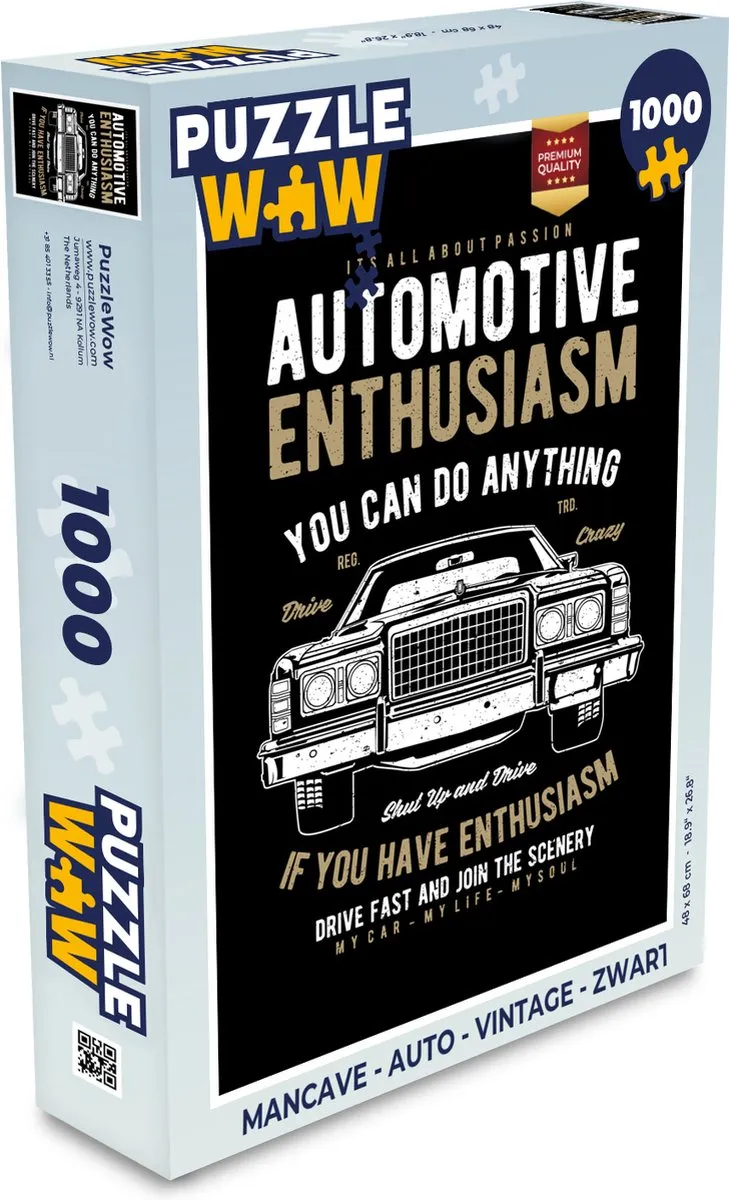 PuzzleWow Mancave Auto Vintage Legpuzzel 1000 Stuks