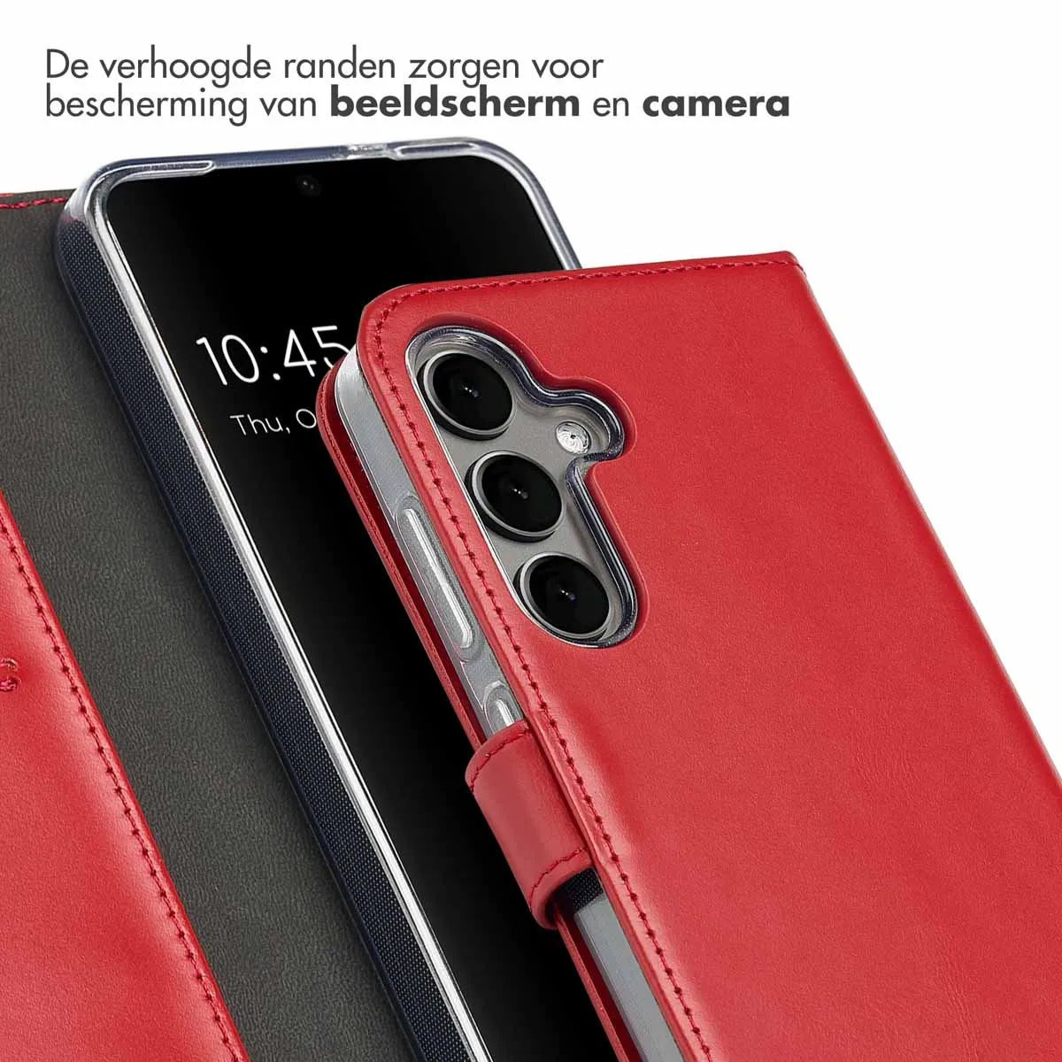 Selencia Hoesje Samsung Galaxy S25 - Rood Lederen Bookcase - 3 Pasjes