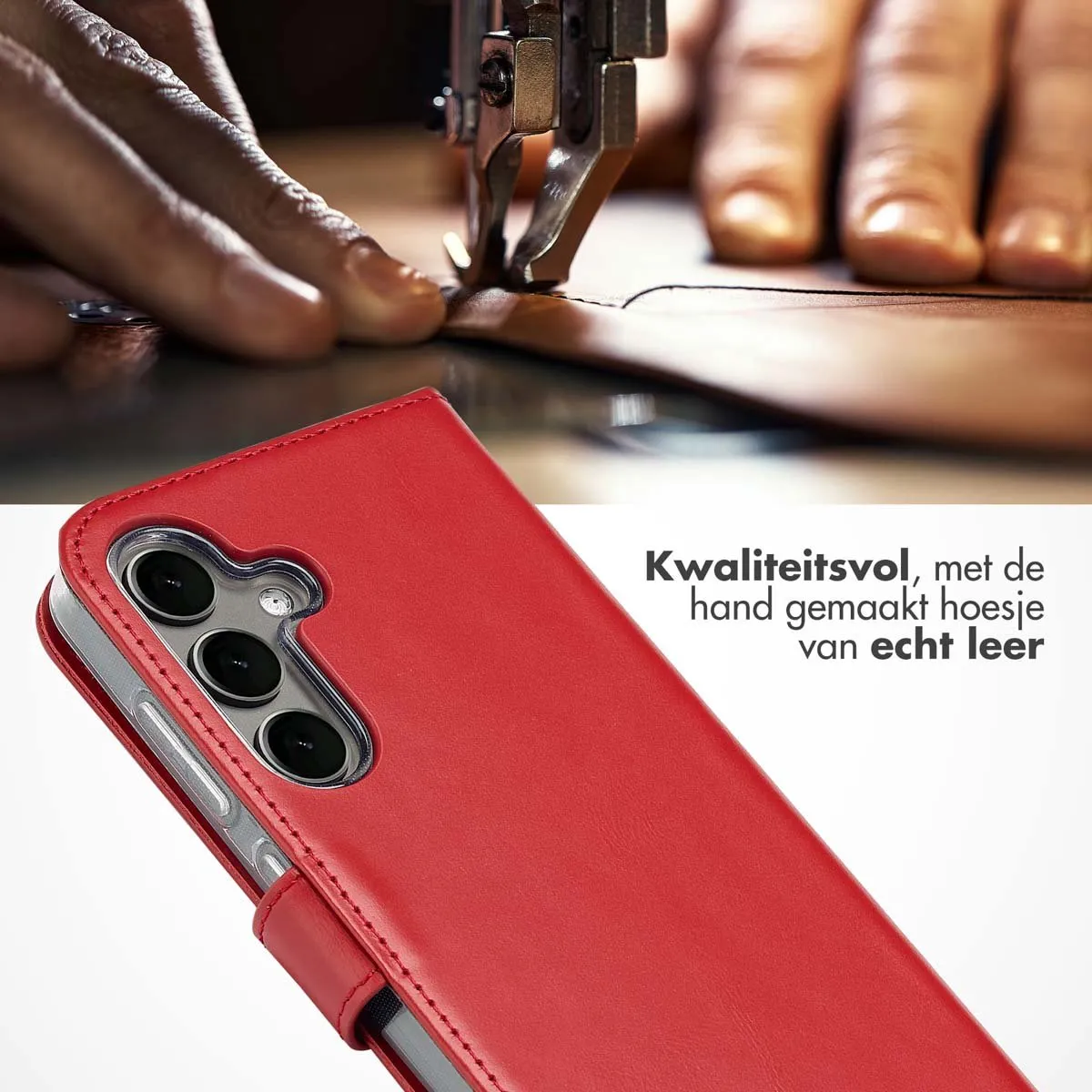 Selencia Hoesje Samsung Galaxy S25 - Rood Lederen Bookcase - 3 Pasjes
