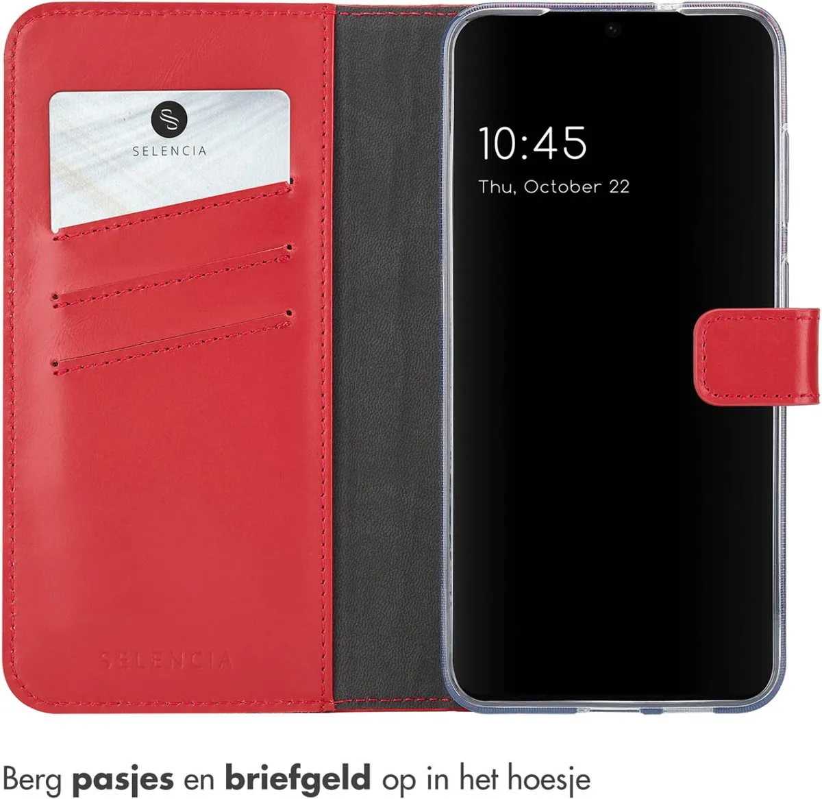 Selencia Hoesje Samsung Galaxy S25 - Rood Lederen Bookcase - 3 Pasjes