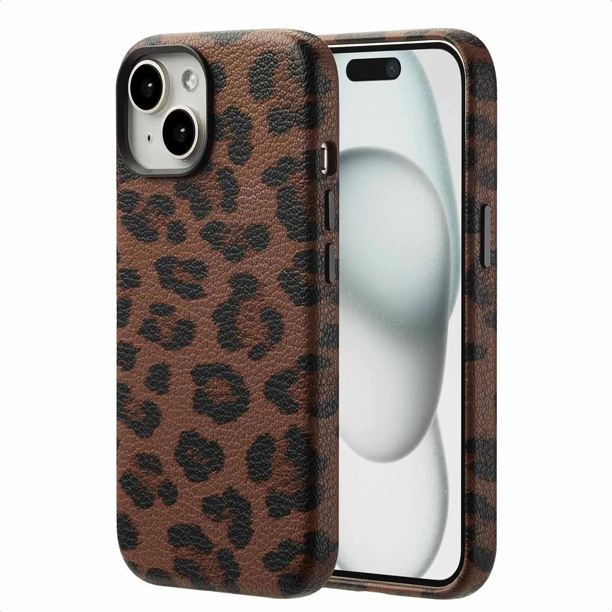 Selencia Hoesje iPhone 15 Sabi Panterprint - Mocha Brown - MagSafe