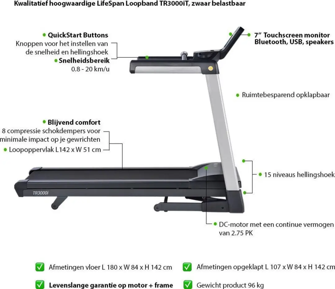 Lifespan TR3000iT Loopband - 38 Programma's - Antraciet