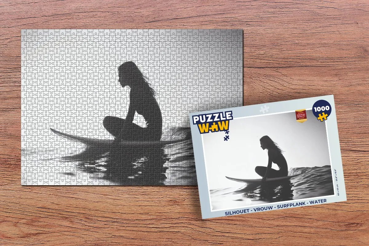 PuzzleWow Silhouet Surfplank Legpuzzel 1000 Stuks - Vrouw/Zee