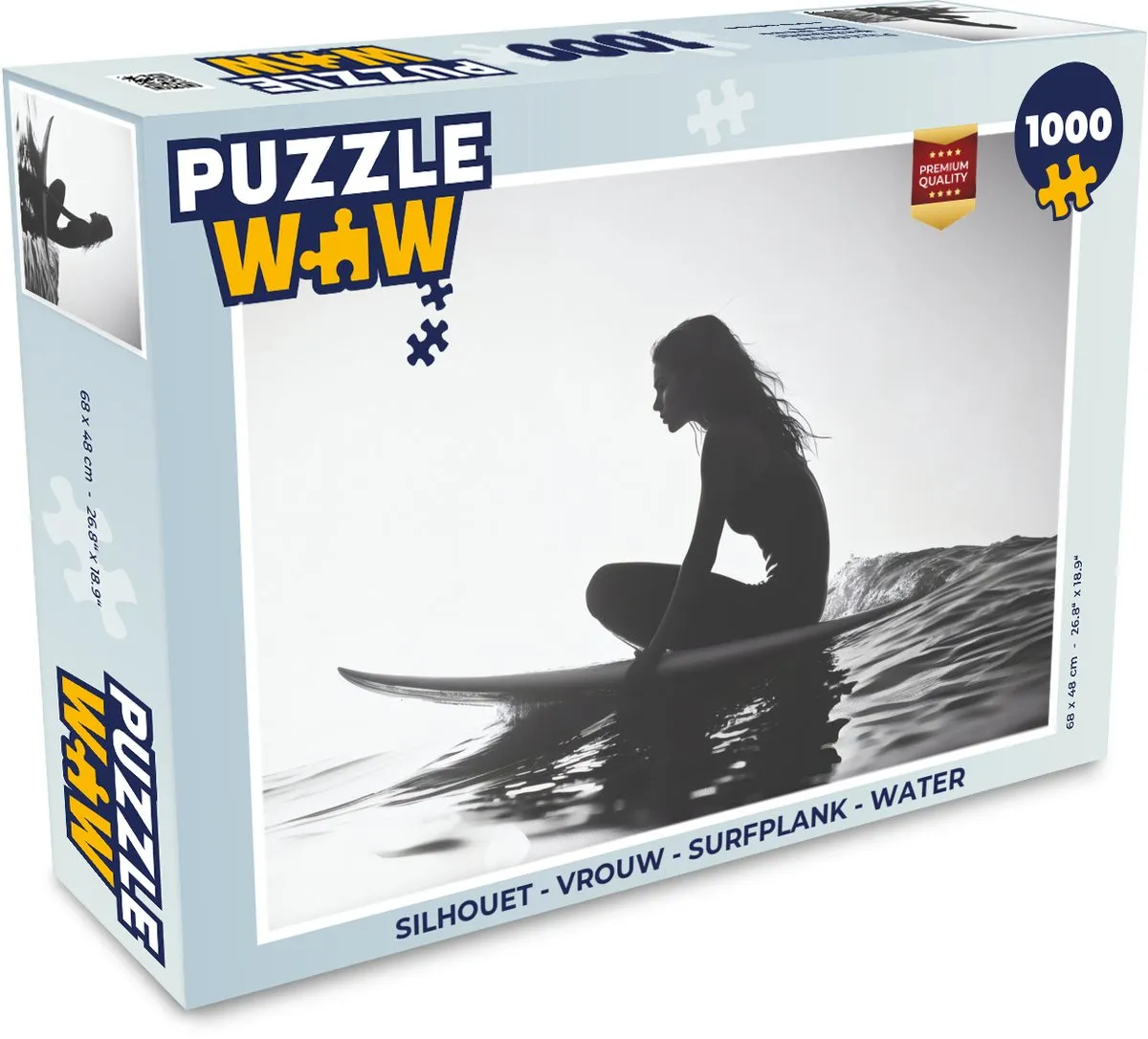 PuzzleWow Silhouet Surfplank Legpuzzel 1000 Stuks - Vrouw/Zee