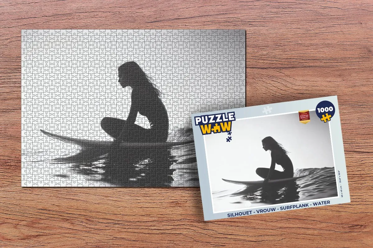 PuzzleWow Silhouet Surfplank Legpuzzel 1000 Stuks - Vrouw/Zee